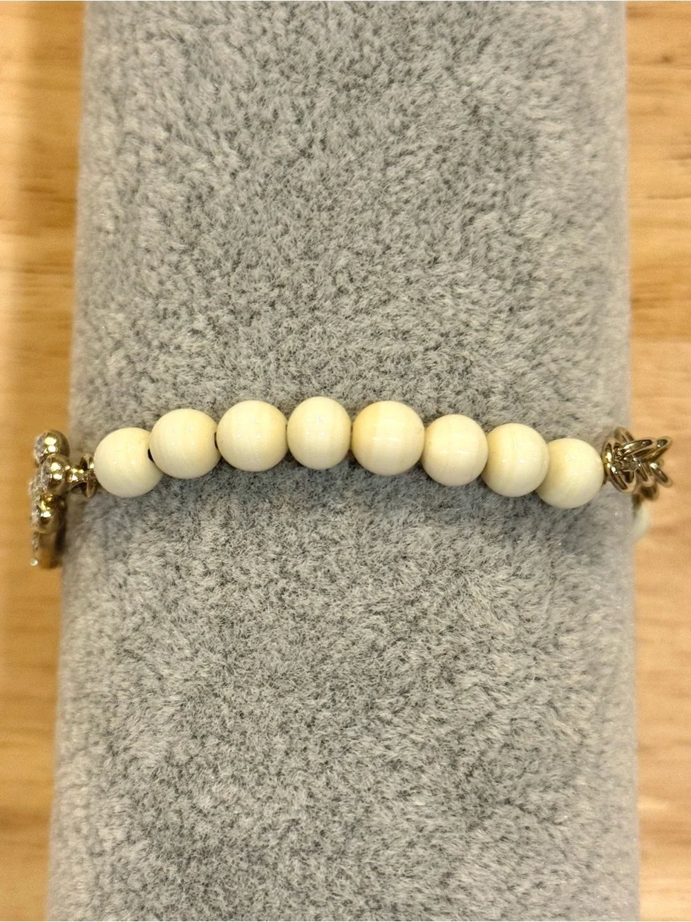 Chanel 2023 Gold/White Crystal & Resin Beads Coco CC Station Bracelet